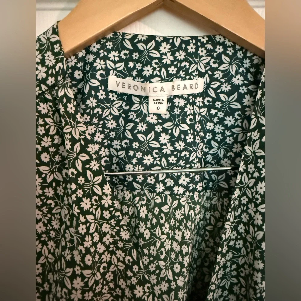 Veronica Beard Marla ruched silk dress green floral Size 0 - Picture 6 of 12